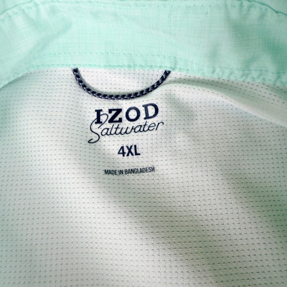 IZOD Saltwater Mens 4XL Mint Green Short Sleeve Button Down Shirt IZSG BJ2X